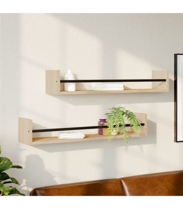 vidaXL Wall Shelves with Bars 2 pcs Sonoma Oak 80x16x14 cm — Size: 80 x 16 x 14 cm