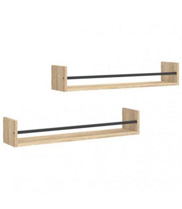vidaXL Wall Shelves with Bars 2 pcs Sonoma Oak 80x16x14 cm — Size: 80 x 16 x 14 cm