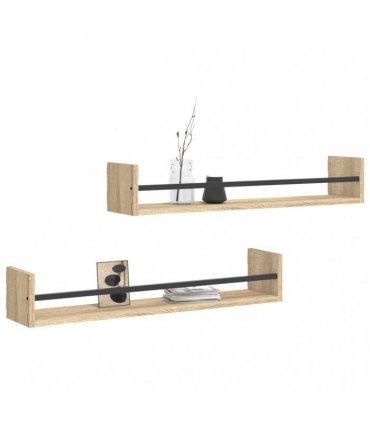 vidaXL Wall Shelves with Bars 2 pcs Sonoma Oak 80x16x14 cm — Size: 80 x 16 x 14 cm