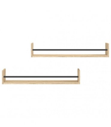 vidaXL Wall Shelves with Bars 2 pcs Sonoma Oak 80x16x14 cm — Size: 80 x 16 x 14 cm