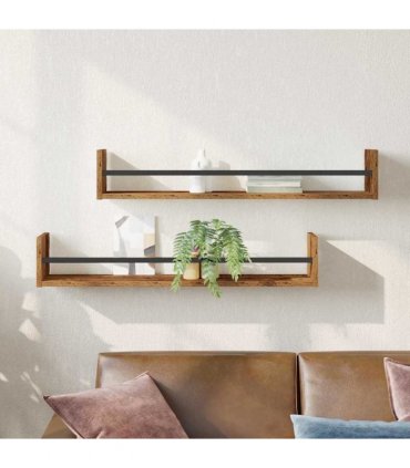 vidaXL Wall Shelf Wall-mounted 2 pcs Old Wood 80 x 16 x 14 cm