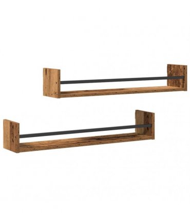 vidaXL Wall Shelf Wall-mounted 2 pcs Old Wood 80 x 16 x 14 cm