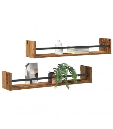 vidaXL Wall Shelf Wall-mounted 2 pcs Old Wood 80 x 16 x 14 cm