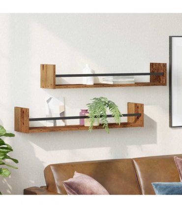 vidaXL Wall Shelf Wall-mounted 2 pcs Old Wood 80 x 16 x 14 cm