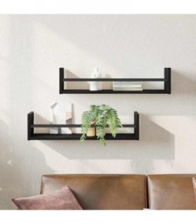 vidaXL Wall Shelf Wall-mounted 2 pcs Black Oak 60 x 16 x 14 cm