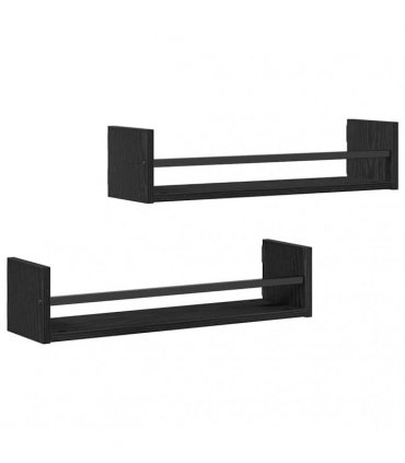 vidaXL Wall Shelf Wall-mounted 2 pcs Black Oak 60 x 16 x 14 cm