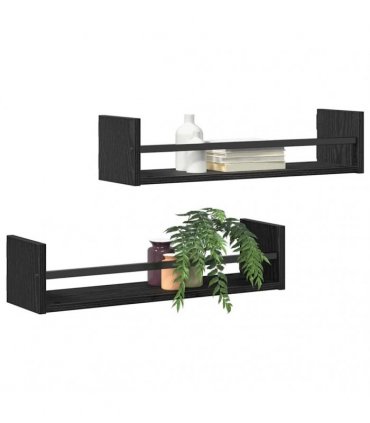 vidaXL Wall Shelf Wall-mounted 2 pcs Black Oak 60 x 16 x 14 cm