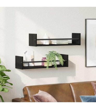 vidaXL Wall Shelf Wall-mounted 2 pcs Black Oak 60 x 16 x 14 cm
