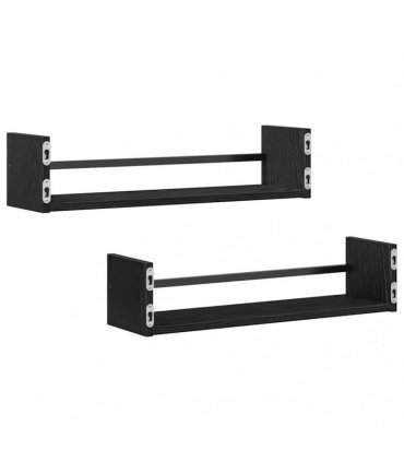 vidaXL Wall Shelf Wall-mounted 2 pcs Black Oak 60 x 16 x 14 cm