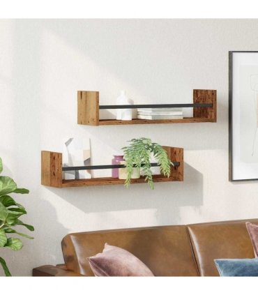 vidaXL Wall Shelf Wall-mounted 2 pcs Old Wood 60 x 16 x 14 cm