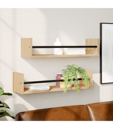 vidaXL Wall Shelves with Bars 2 pcs Sonoma Oak 60x16x14 cm — Size: 60 x 16 x 14 cm