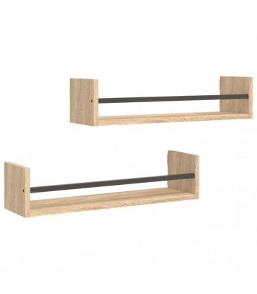 vidaXL Wall Shelves with Bars 2 pcs Sonoma Oak 60x16x14 cm — Size: 60 x 16 x 14 cm