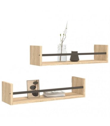 vidaXL Wall Shelves with Bars 2 pcs Sonoma Oak 60x16x14 cm — Size: 60 x 16 x 14 cm