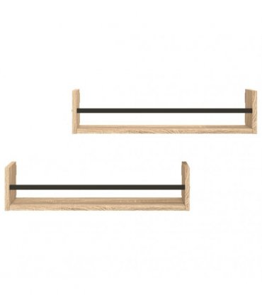 vidaXL Wall Shelves with Bars 2 pcs Sonoma Oak 60x16x14 cm — Size: 60 x 16 x 14 cm