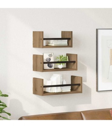 vidaXL Wall Shelf Set with Shelf 3 pcs Artisan Oak 40 x 16 x 14 cm