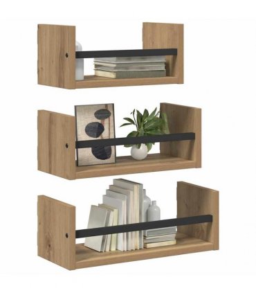 vidaXL Wall Shelf Set with Shelf 3 pcs Artisan Oak 40 x 16 x 14 cm