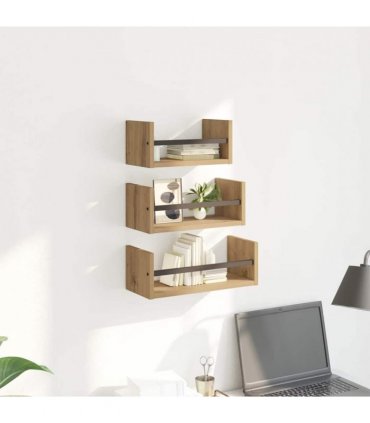 vidaXL Wall Shelf Set with Shelf 3 pcs Artisan Oak 40 x 16 x 14 cm