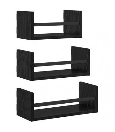 vidaXL Wall Shelf Set 3 pcs Black Oak 40 x 16 x 14 cm Engineered Wood