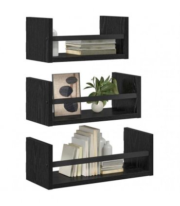 vidaXL Wall Shelf Set 3 pcs Black Oak 40 x 16 x 14 cm Engineered Wood
