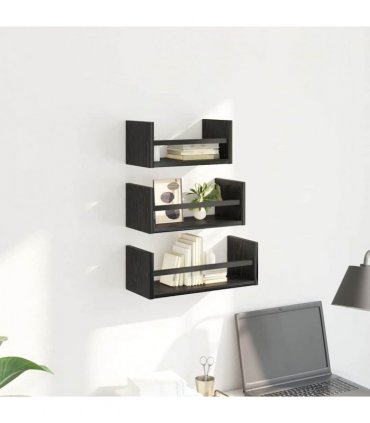 vidaXL Wall Shelf Set 3 pcs Black Oak 40 x 16 x 14 cm Engineered Wood