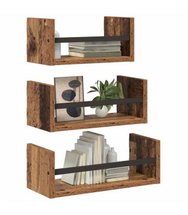 vidaXL Wall Shelf Set 3 pcs Old Wood 40 x 16 x 14 cm Engineered Wood