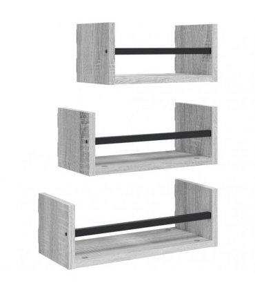 vidaXL 3 Piece Wall Shelf Set with Bars Grey Sonoma Engineered wood