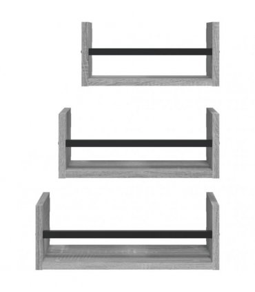 vidaXL 3 Piece Wall Shelf Set with Bars Grey Sonoma Engineered wood