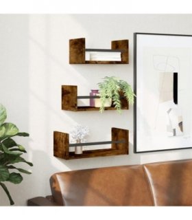 vidaXL 3 Piece Wall Shelf Set with Bars Smoked Oak Engineered wood
