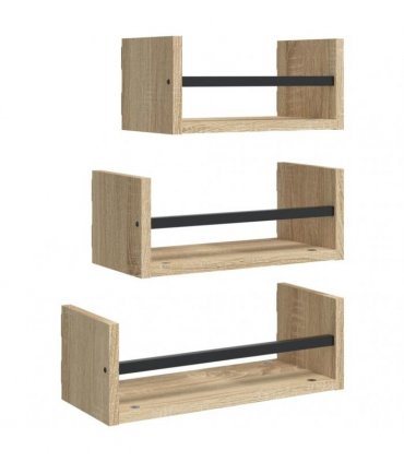 vidaXL 3 Piece Wall Shelf Set with Bars Sonoma Oak Engineered wood