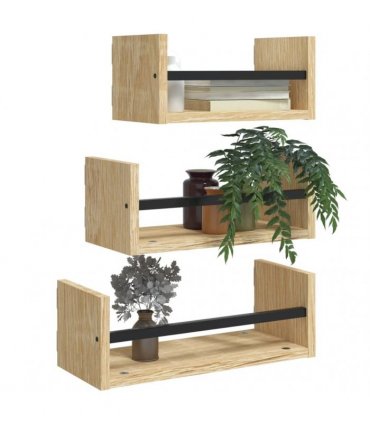 vidaXL 3 Piece Wall Shelf Set with Bars Sonoma Oak Engineered wood