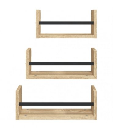 vidaXL 3 Piece Wall Shelf Set with Bars Sonoma Oak Engineered wood