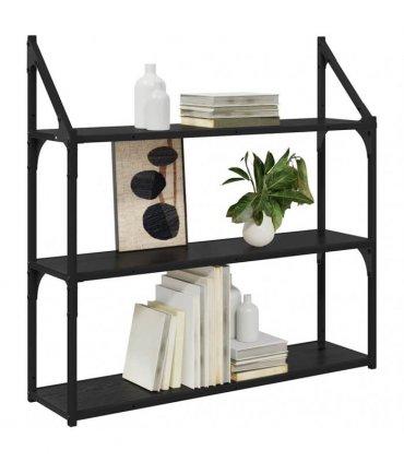 vidaXL Wall Shelf Black Oak 80 x 21 x 78.5 cm Engineered Wood