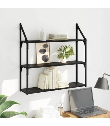 vidaXL Wall Shelf Black Oak 80 x 21 x 78.5 cm Engineered Wood