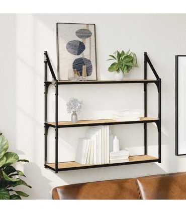 vidaXL 3-Tier Wall Shelf Sonoma Oak 80x21x78.5 cm Engineered Wood — Size: 80 x 21 x 78.5 cm