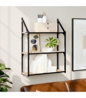 vidaXL 3-Tier Wall Shelf Sonoma Oak 60x21x78.5 cm Engineered Wood — Size: 60 x 21 x 78.5 cm