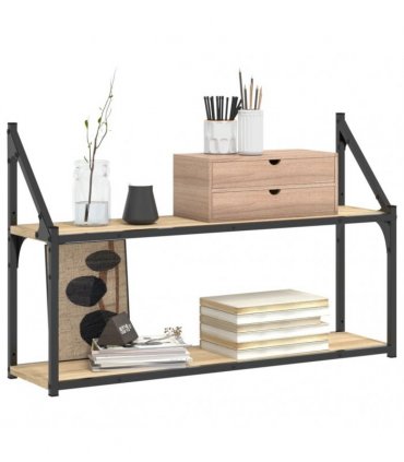 vidaXL 2-Tier Wall Shelf Sonoma Oak 80x21x51 cm Engineered Wood — Size: 80 x 21 x 51 cm