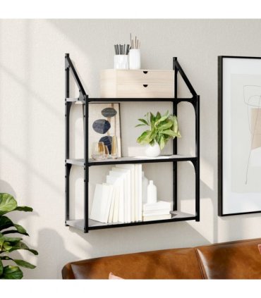 vidaXL 3-Tier Wall Shelf Grey Sonoma 60x21x78.5 cm Engineered Wood — Size: 60 x 21 x 78.5 cm