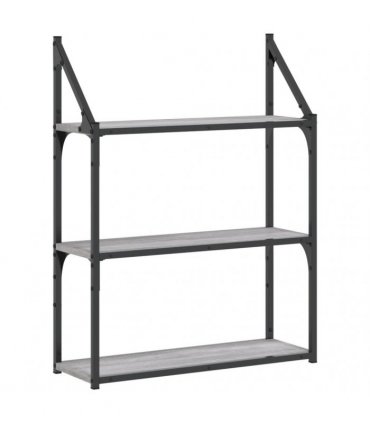 vidaXL 3-Tier Wall Shelf Grey Sonoma 60x21x78.5 cm Engineered Wood — Size: 60 x 21 x 78.5 cm