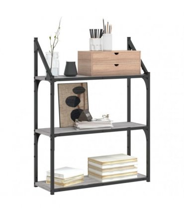 vidaXL 3-Tier Wall Shelf Grey Sonoma 60x21x78.5 cm Engineered Wood — Size: 60 x 21 x 78.5 cm