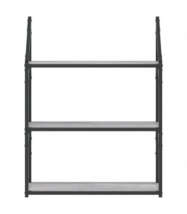 vidaXL 3-Tier Wall Shelf Grey Sonoma 60x21x78.5 cm Engineered Wood — Size: 60 x 21 x 78.5 cm