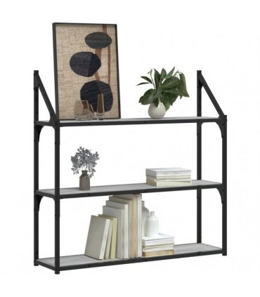 vidaXL 3-Tier Wall Shelf Grey Sonoma 80x21x78.5 cm Engineered Wood — Size: 80 x 21 x 78.5 cm