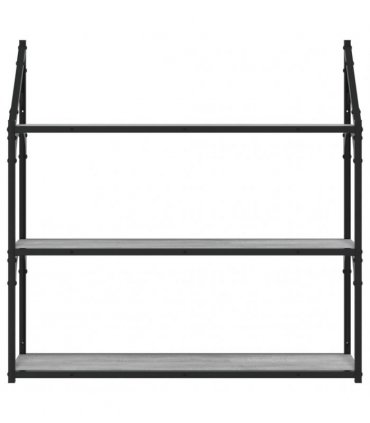 vidaXL 3-Tier Wall Shelf Grey Sonoma 80x21x78.5 cm Engineered Wood — Size: 80 x 21 x 78.5 cm