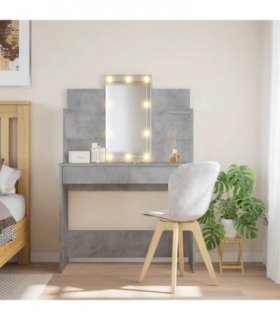 vidaXL Dressing Table with LED Lights Concrete Grey 96x40x142 cm