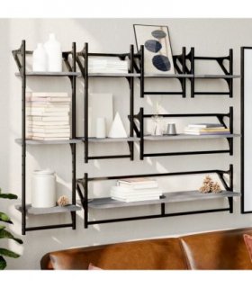 vidaXL 6 Piece Wall Shelf Set with Bars Grey Sonoma Engineered Wood