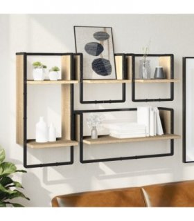 vidaXL 4 Piece Wall Shelf Set with Bars Sonoma Oak Engineered Wood