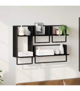 vidaXL Wall Shelf Set 4 pcs Black Oak 65 x 25 x 30 cm Engineered Wood