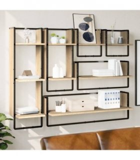 vidaXL 6 Piece Wall Shelf Set with Bars Sonoma Oak Engineered Wood