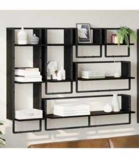 vidaXL Wall Shelf Set 6 pcs Black Oak 100 x 25 x 30 cm Engineered Wood — V0672045238
