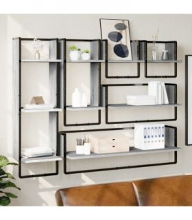 vidaXL 6 Piece Wall Shelf Set with Bars Grey Sonoma Engineered Wood — V0672045240