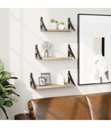 vidaXL 3 Piece Wall Shelf Set Sonoma Oak Engineered Wood